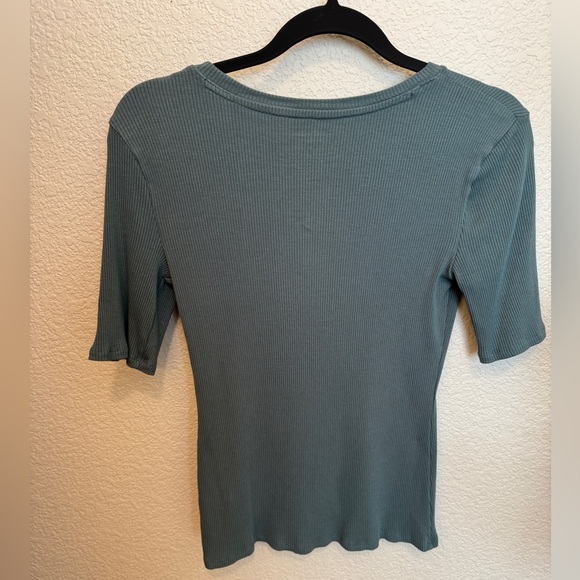 Nine West Soft Spun 3/4 Sleeve Ribbed Tee Small Teal - Picture 3 of 3